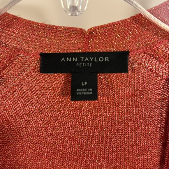 Ann Taylor orange metallic open front long cardigan sweater size large petite - Picture 2 of 5